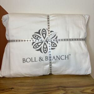 New BOLL & BRANCH Full/Queen Banded DUVET COVER White w/ Grey Organic Cotton